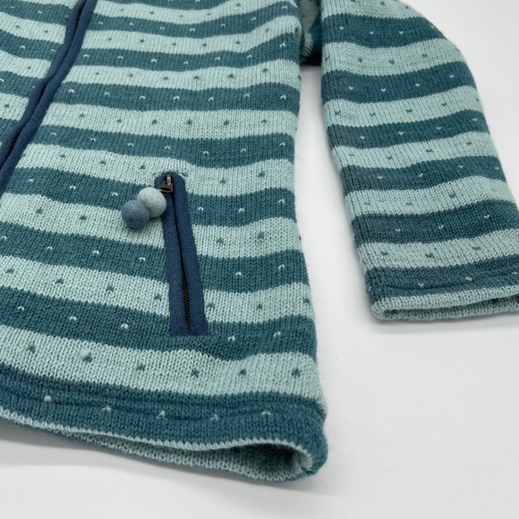 Laundromat Stuff Wool Knit Zip Up Sweater Stripe Fleece Lined - Blue - Picture 7 of 13